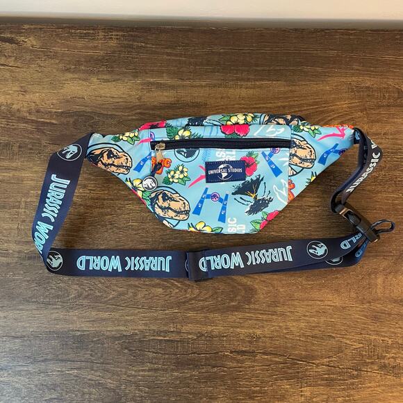 Jurassic World Universal Studios Fanny Pack Waist Bag Floral Dinosaur Logo - Picture 1 of 10